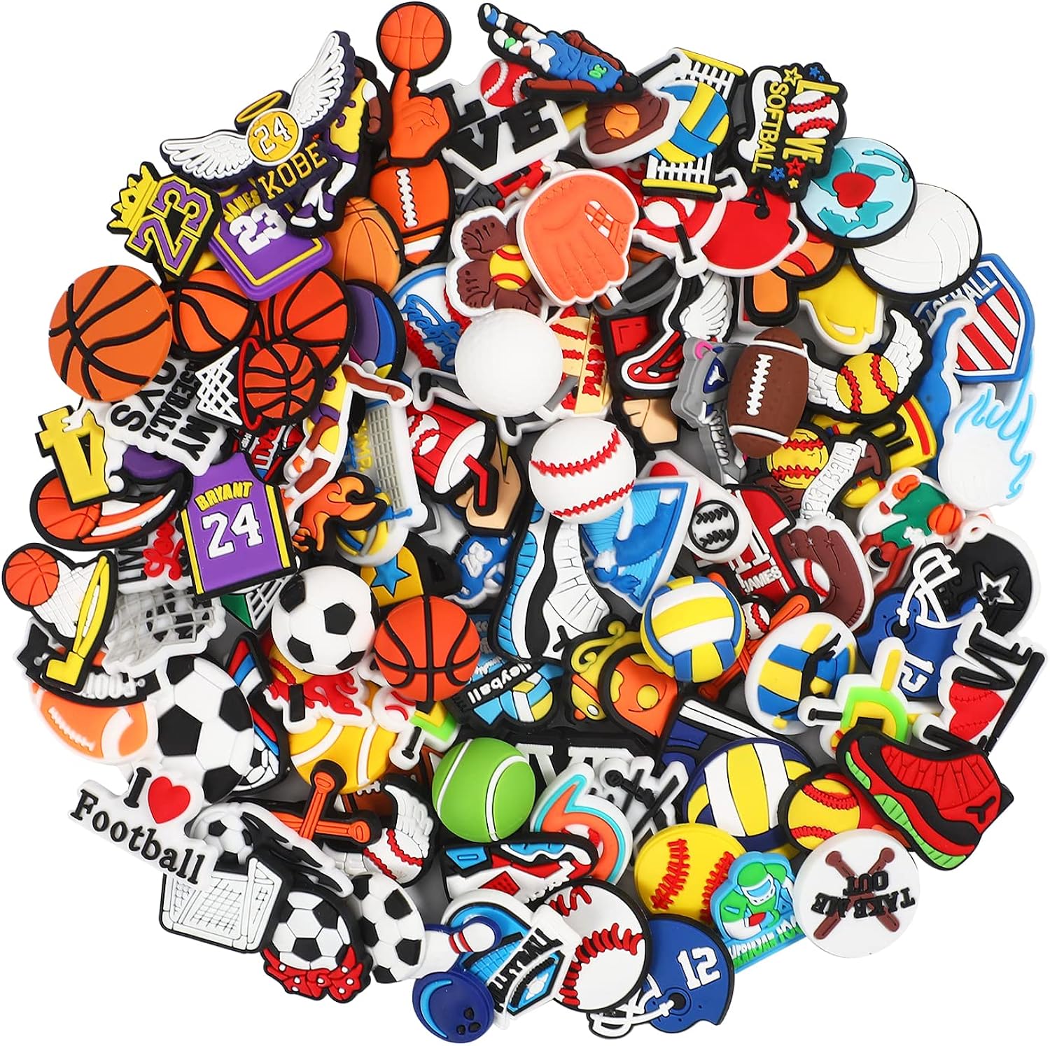 100Pcs Sports Ball Shoe Charms for Croc, 7Pcs ThreeDimensional Ball