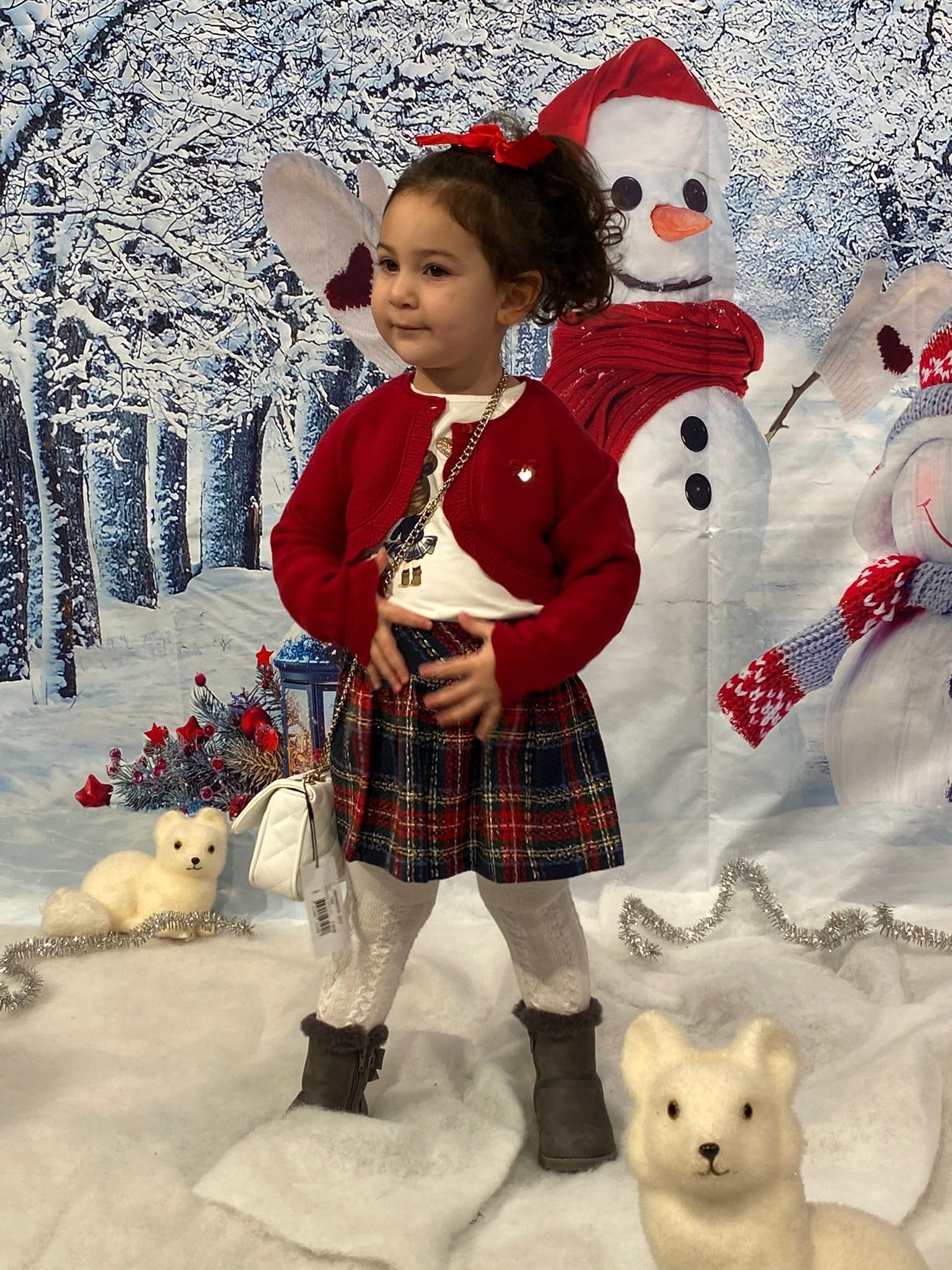Mayoral Completo Natale neonata 24 mesi - 2 anni 92 cm gonna in tartan scozzese - t-shirt e cardigan rosso