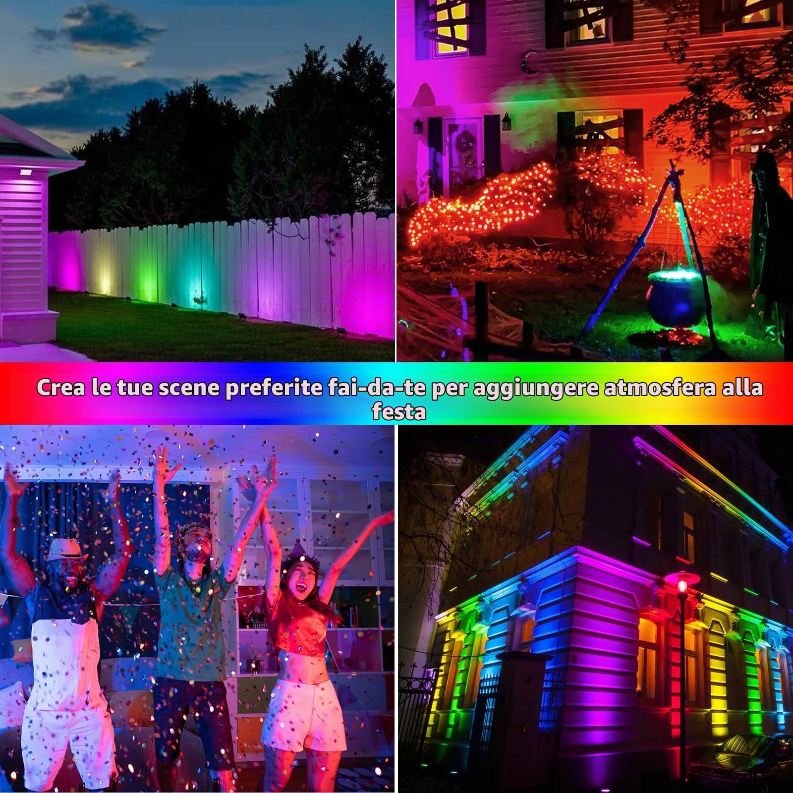 Faretto LED RGB Esterno 200W, Indmird 2 Pezzi Faro LED RGB con Telecomando IP66 Impermeabile Proiettori LED RGB, Faretti RGB 16 Colori 4 Modalità Luce d'Atmosfera RGB per Halloween, Feste, Giardino
