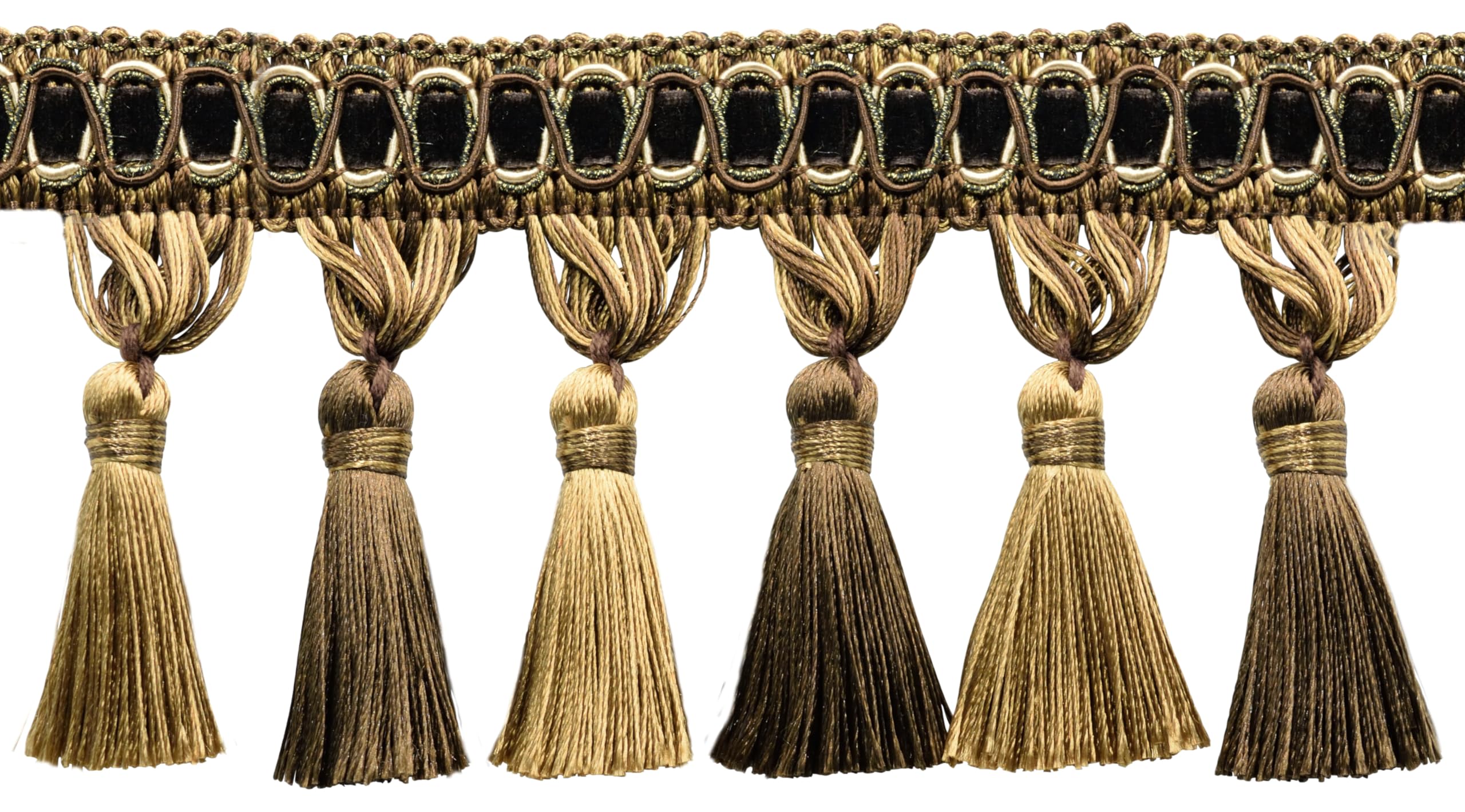 Frange à pompons de 10 cm pour rideaux et coussins marron cappuccino Noblesse Collection