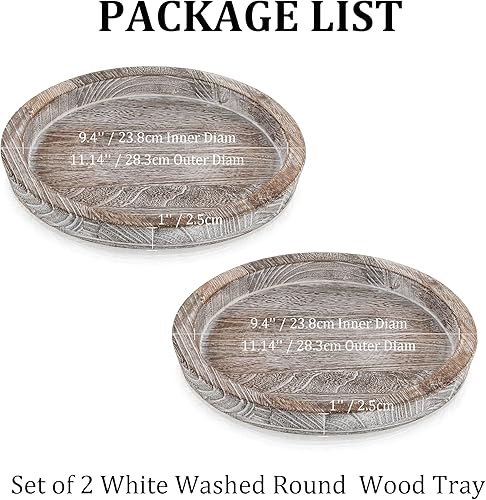 Miniatura 60 de Hanobe Bandeja de madera rústica: bandeja decorativa redonda de madera para mayordomo, centro de mesa, bandejas portavelas, bandeja otomana