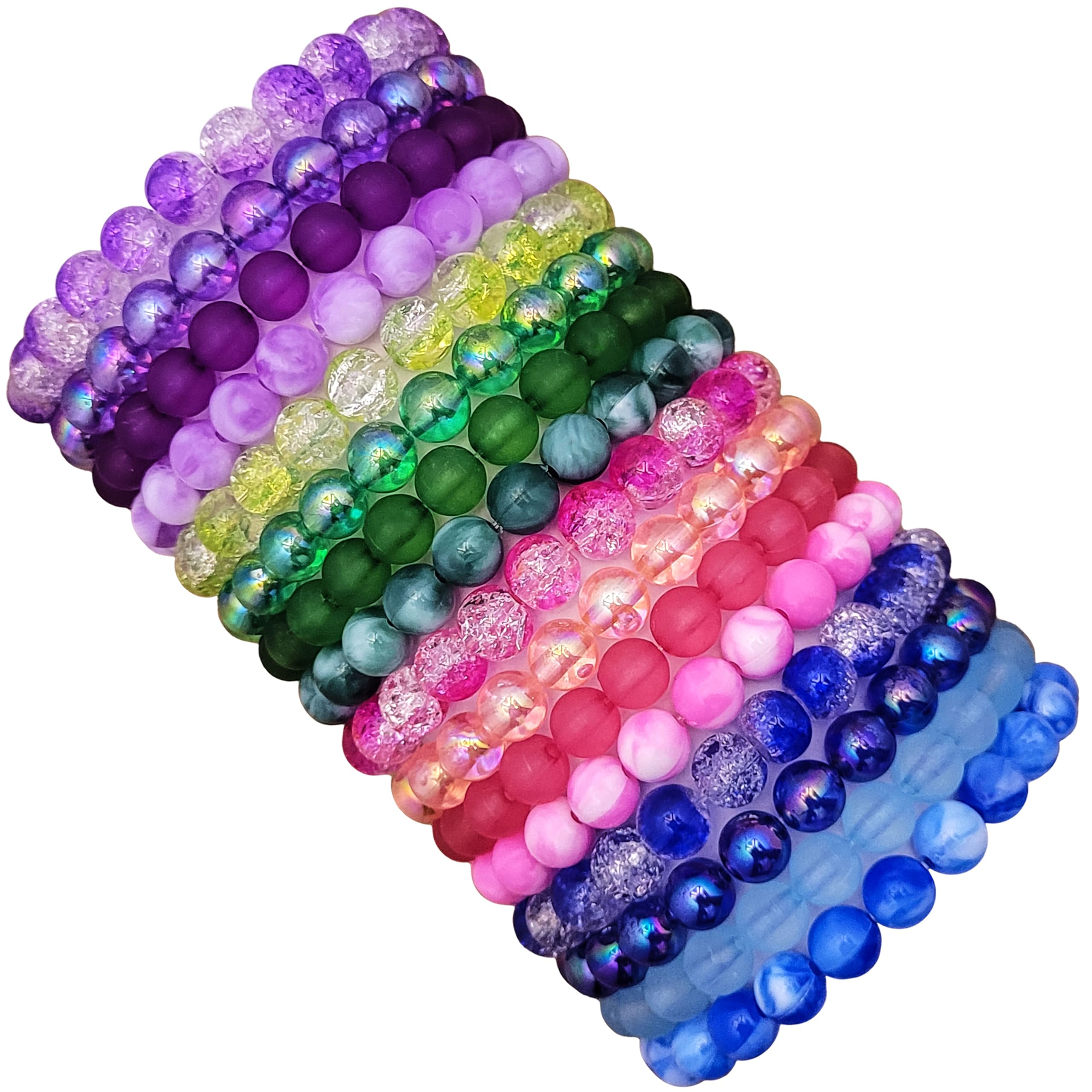 Rainbow Crackle Elastic Stretchable Hand Bracelets for Women and Girls | Multicolor Beads Bracelet Set | Bohemian Style | Birthday, Anniversary, Valentine Gift-image-27