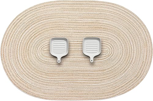 AHHFSMEI Juego de 6 manteles individuales redondos trenzados para mesas de comedor, tejidos naturales, resistentes al calor, 15 pulgadas (beige)