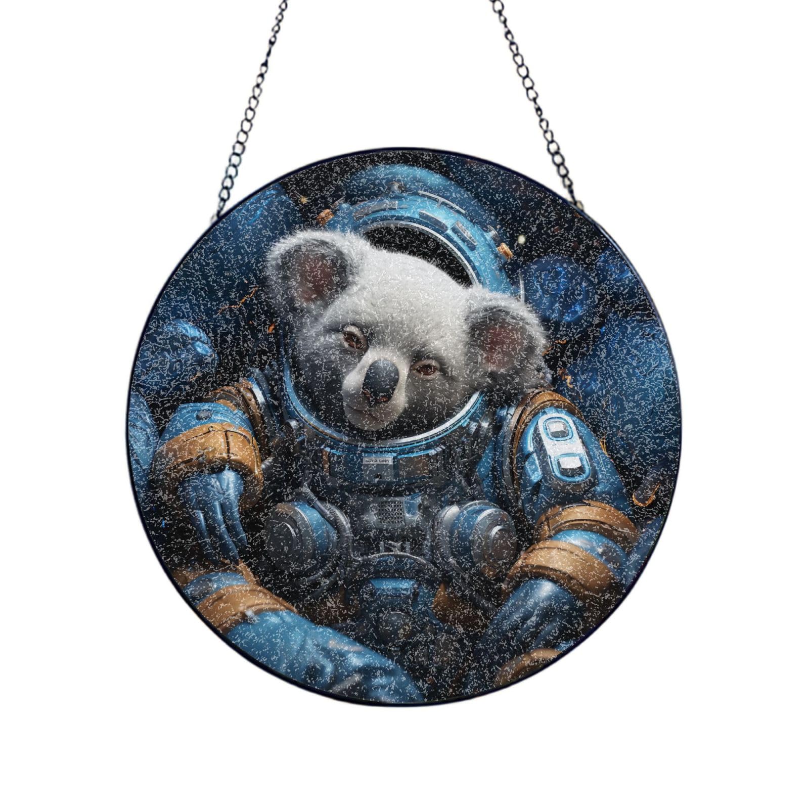 astronaut koala Stained Glass Sun Catcher for Window Garden Hanging Suncatchers Balcony Decor Gift 8in（20cm）