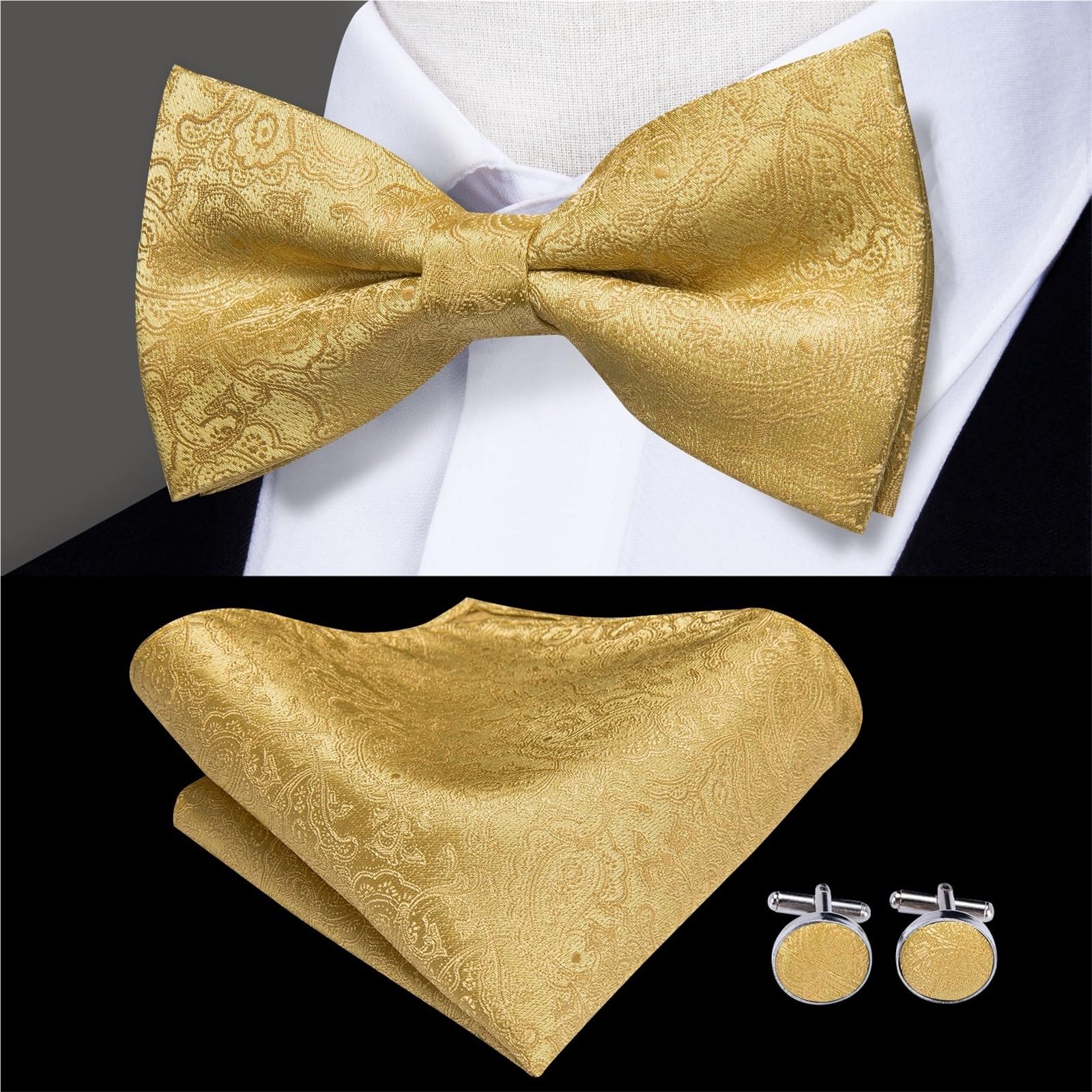 Pajaritas Hombre Conjunto de broche y gemelos, pañuelo pajarita