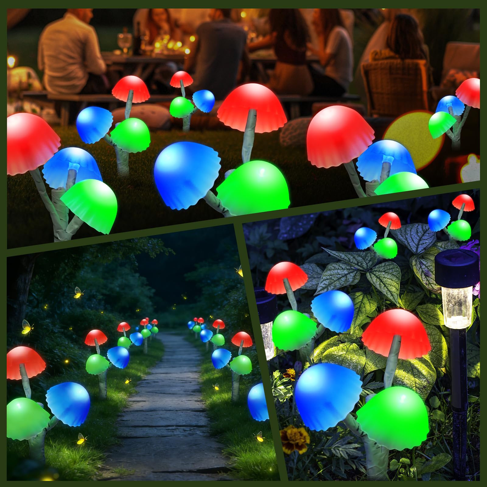 BeHiller Solar-Pilz-Lichter für den Außenbereich für Rasendekorationen, 6 Stück, 18 LEDs, 8 Beleuchtungsmodi, mehrfarbig, Pilze, Hofdekoration für Mutter, Geschenk, Solar-Gartenleuchten für Hinterhof