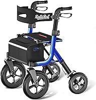 RollisRoll Rollator Walker with Seat for Seniors: 12" All-Terrain Wheels, Foldable, Backrest, Reinforced Frame, Blue