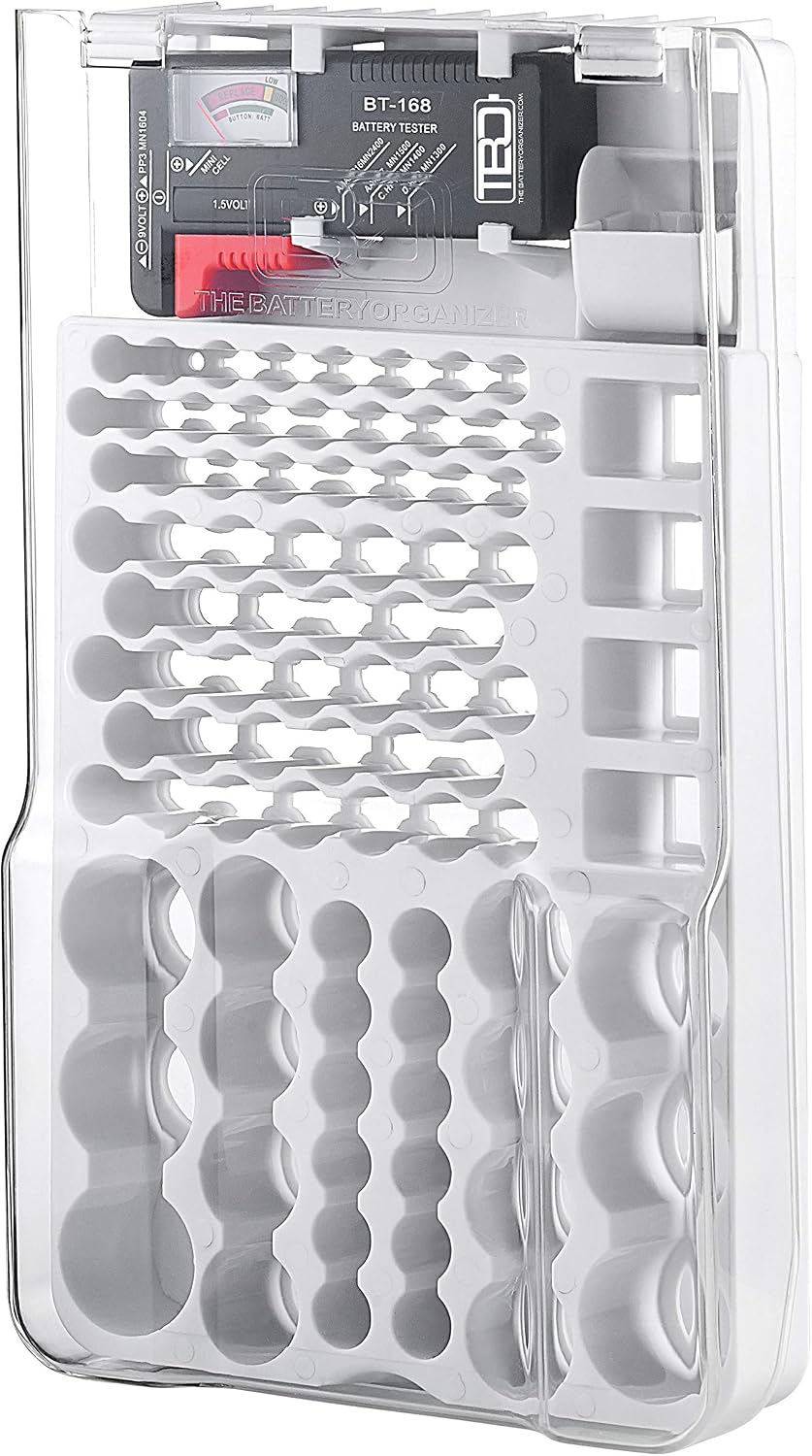 Bell+Howell Battery Master Battery Organizer Storage Case with Hinged Clear Cover and Removable Battery Tester Holds 93 Batteries for AA, AAA, C, D and 9-Volt As Seen On TV