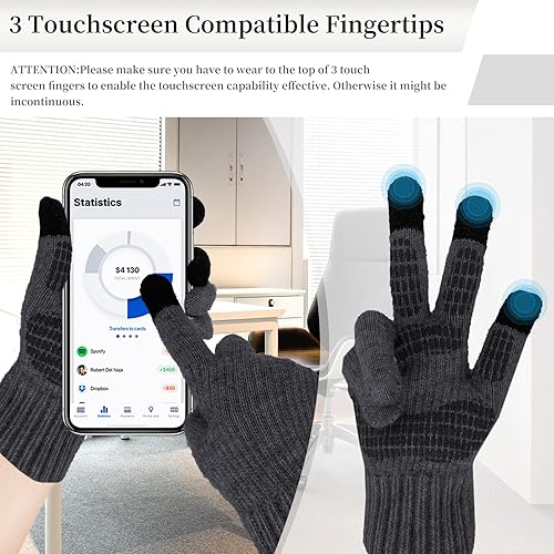 Miniatura 3 de Honnesserry Gorro de invierno para hombre, bufanda con guantes para pantalla táctil, calentador de cuello, bufanda y guantes con forro polar