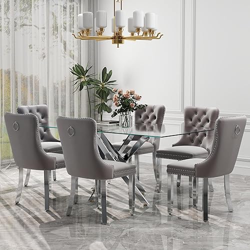 Miniatura 97 de Juego de comedor de cristal de lujo plateado de 5 piezas, juego de mesa de cocina minimalista moderno para 4 personas, juego de comedor con negro +