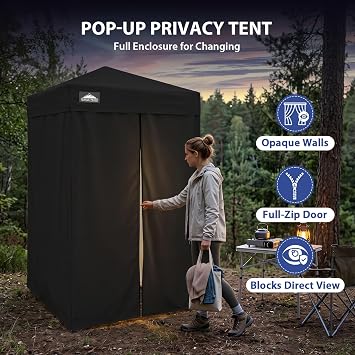 EAGLE PEAK Flex Ultra Compact 1,2x1,2 m Pop-up Canopy, Sun Shelter, Changing Room, Portable Privacy Canopy Cabana for Pool, Fashion Photoshoots, or Camping, Black