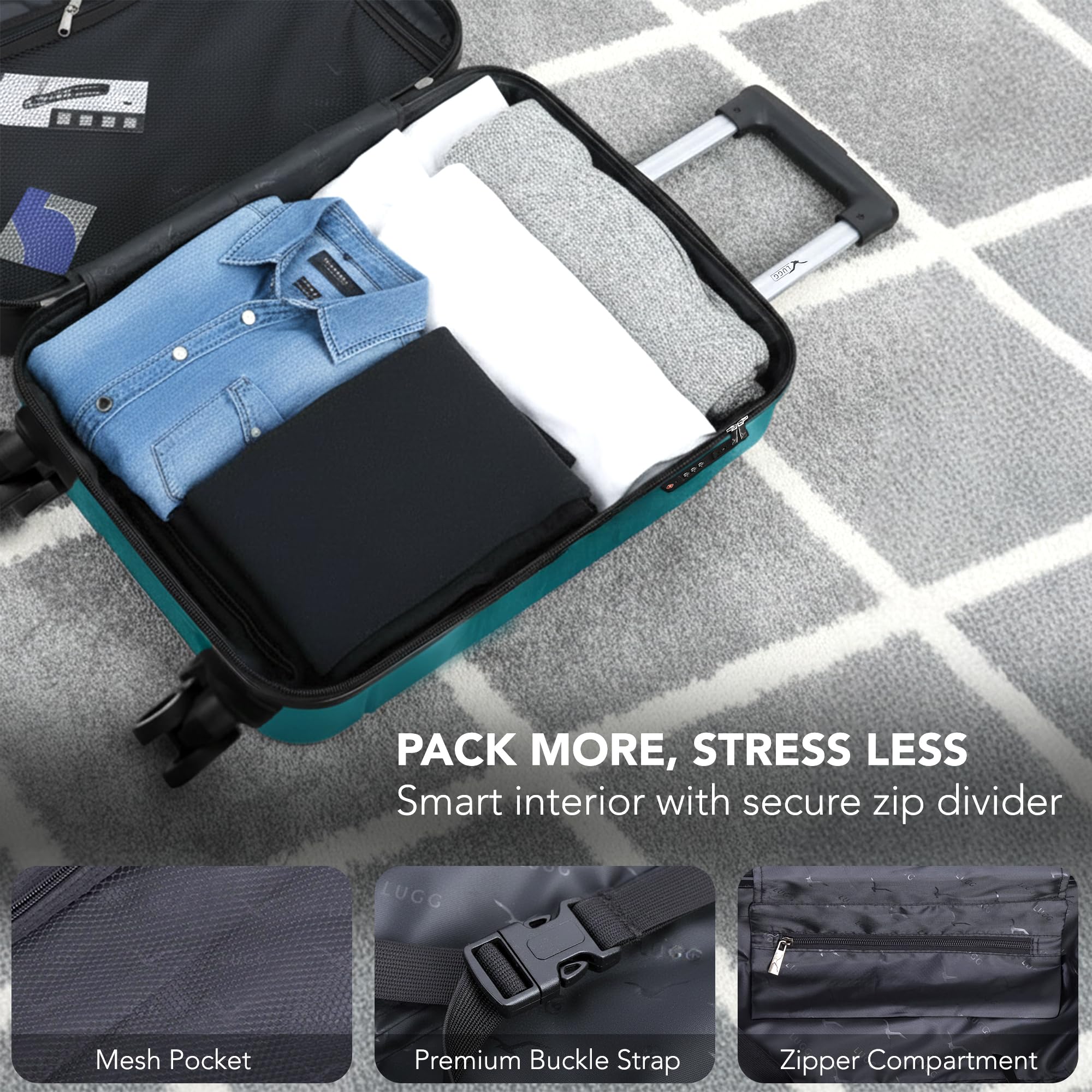 LUGG - Jetset 40cm Suitcase - 40x30x20cm- Ryanair Compatible - Underseat Size - Hard Shell ABS - Spinner & Removable Wheels - Lightweight Travel Luggage- Cream/Brown — view 101