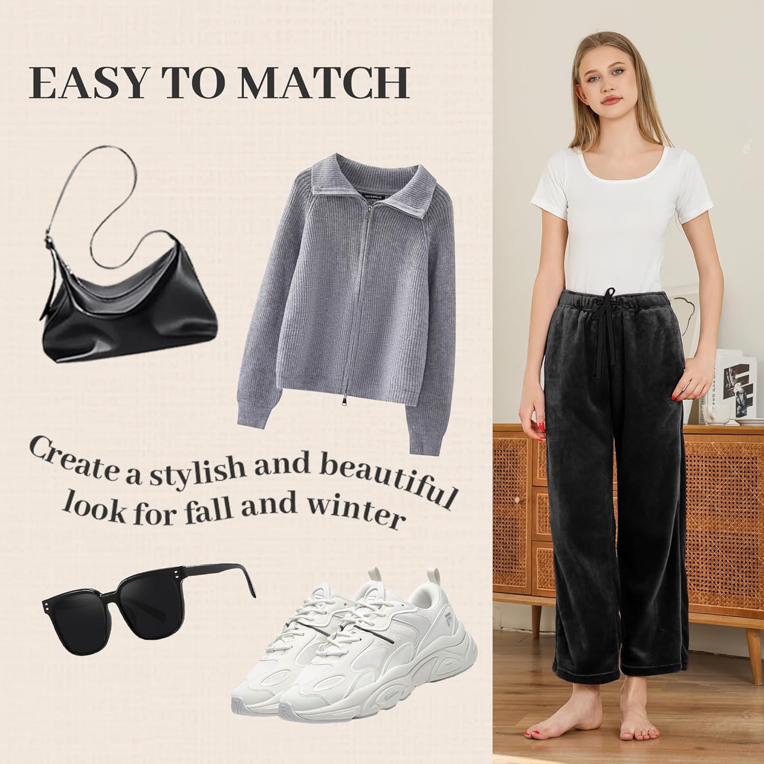 LYCY Womens Fleece Pajama Pants, Drawstring Lounge Pjs Plush Bottoms Warm Sleepwear with Pockets Comfy Winter - Image 4