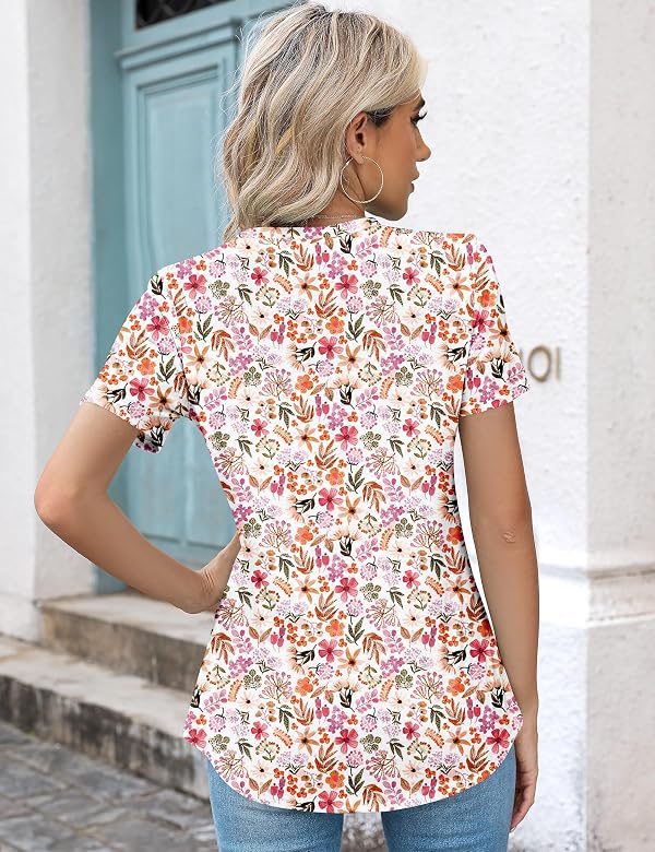 Kistore Womens Summer Crew Neck Pleated Floral Tops Short Sleeve Business Casual Blouses Shirts for Women XL by Kistore - Used condition - Image 5