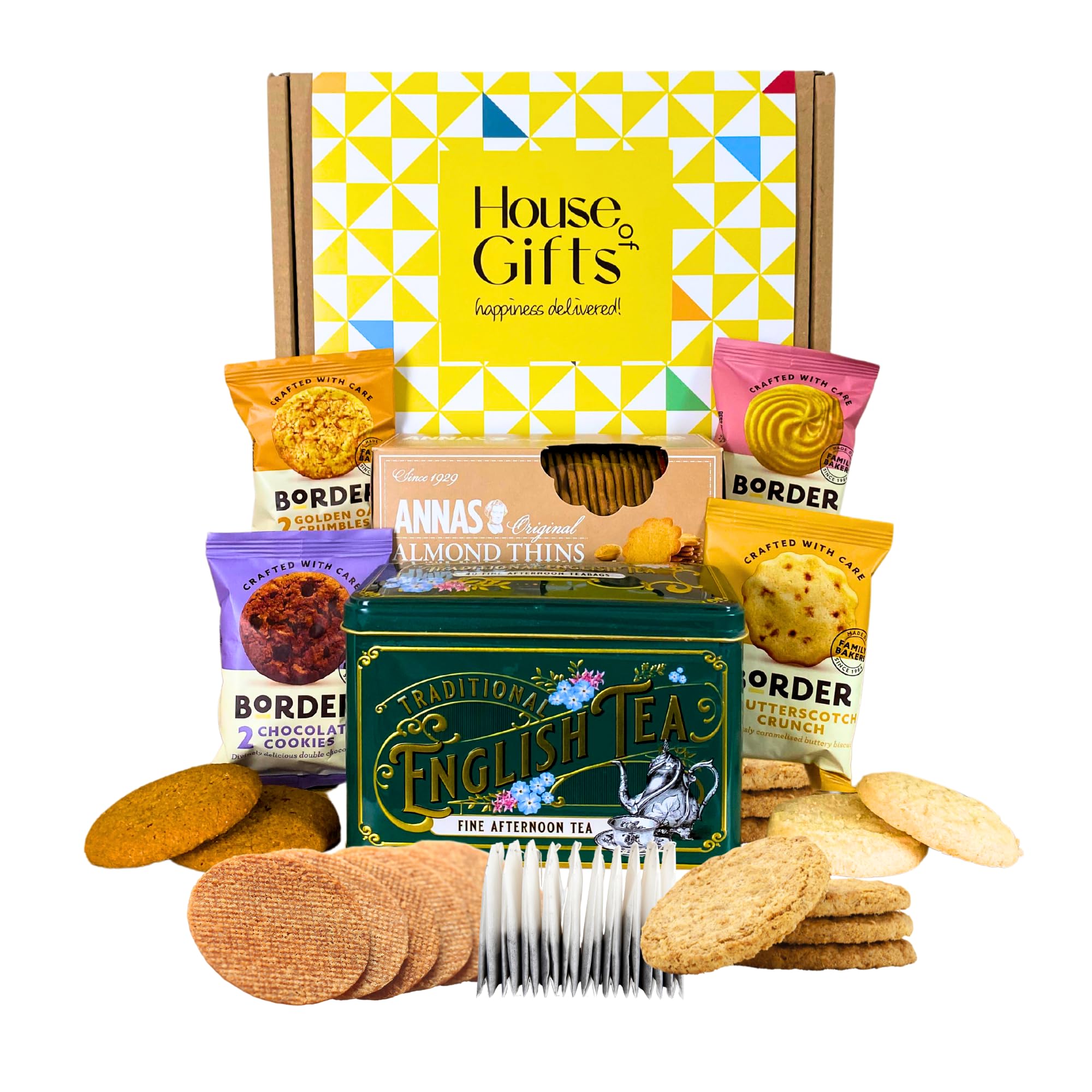 Biscuits Gift Set Afternoon Tea Hamper With Border Biscuits, Almond Thins, 40 English Tea Bags in a Luxury Tin | A True British Present