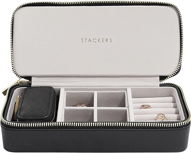 Stackers Black Large & Petite Travel Jewellery Box with Champagne Gold Fittings