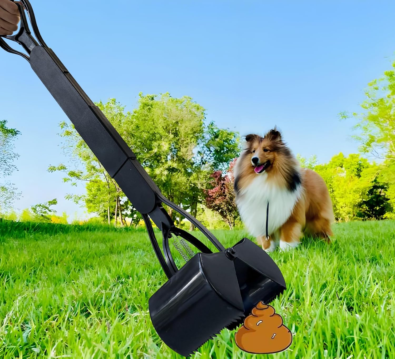 32" Dog Pooper Scooper for Small Dog to Large Dog, Heavy Duty Dog Poop Scooper for Yard & Walks, Durable Double Spring Clamp, Simple One Step Assembly (Black) Black(32-inch)