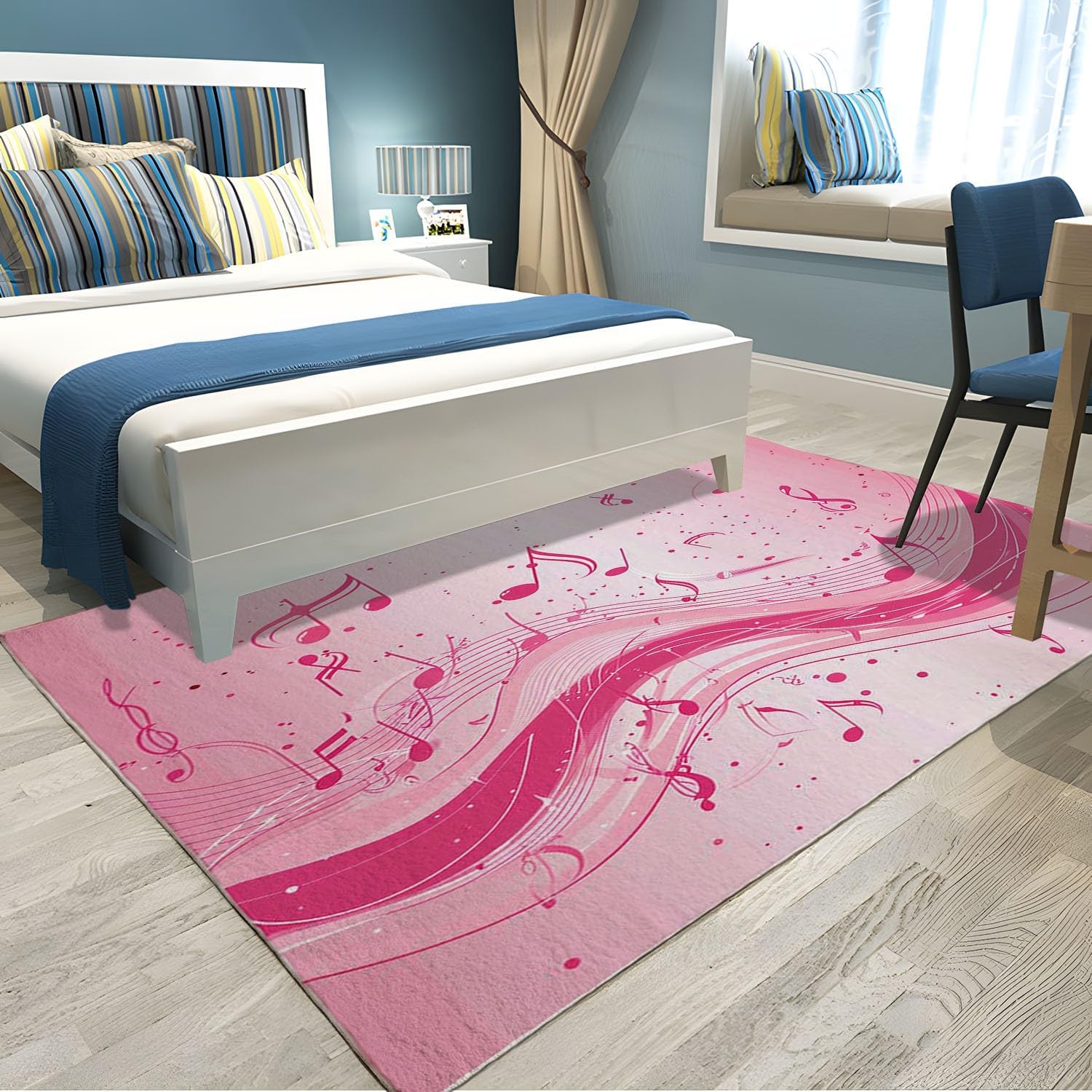 Area Rugs for Living Room Modern,Piano,Music,Striped,Pink Fluffy Rug Soft Flannel, Rug Floor Carpet with Durable Anti Slip Backing, Carpet Runners Ideal for Bedroom and Nursery 2 x 3 ft
