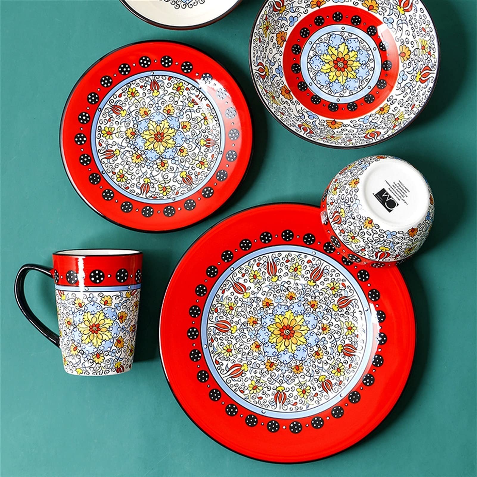 Miski do serwowania talerz ceramiczny salaterka materiał kreatywny zachodni talerz jedzenie siatka czerwony talerz okrągły talerz obiadowy rodzina talerz do steków miska na ryż miska na płatki (kolor: A)