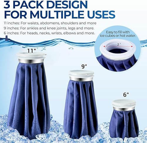 Miniatura 2 de Bolsas de hielo reutilizables para lesiones Ohuhu 3 paquetes de hielo frío con bolsa de hielo, agua caliente, terapia fría y caliente, alivio del
