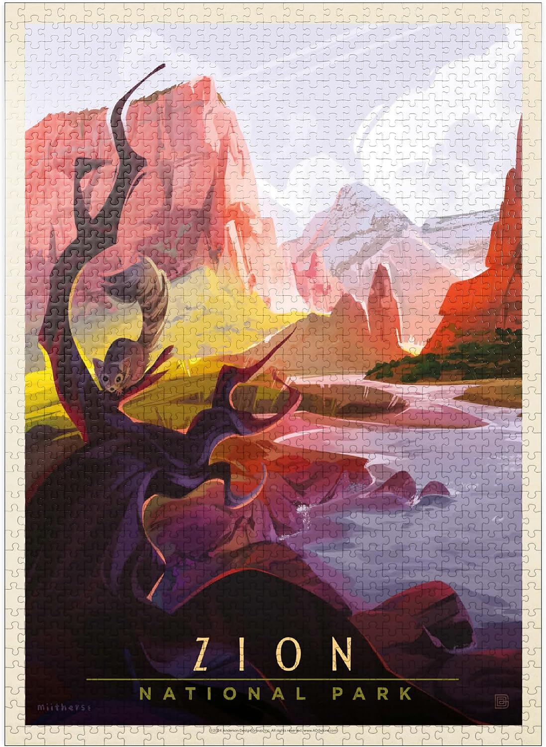 MyPuzzle Zion National Park: Ringtail, Vintage Poster - Premium 1000 Piece Jigsaw Puzzle for Adults