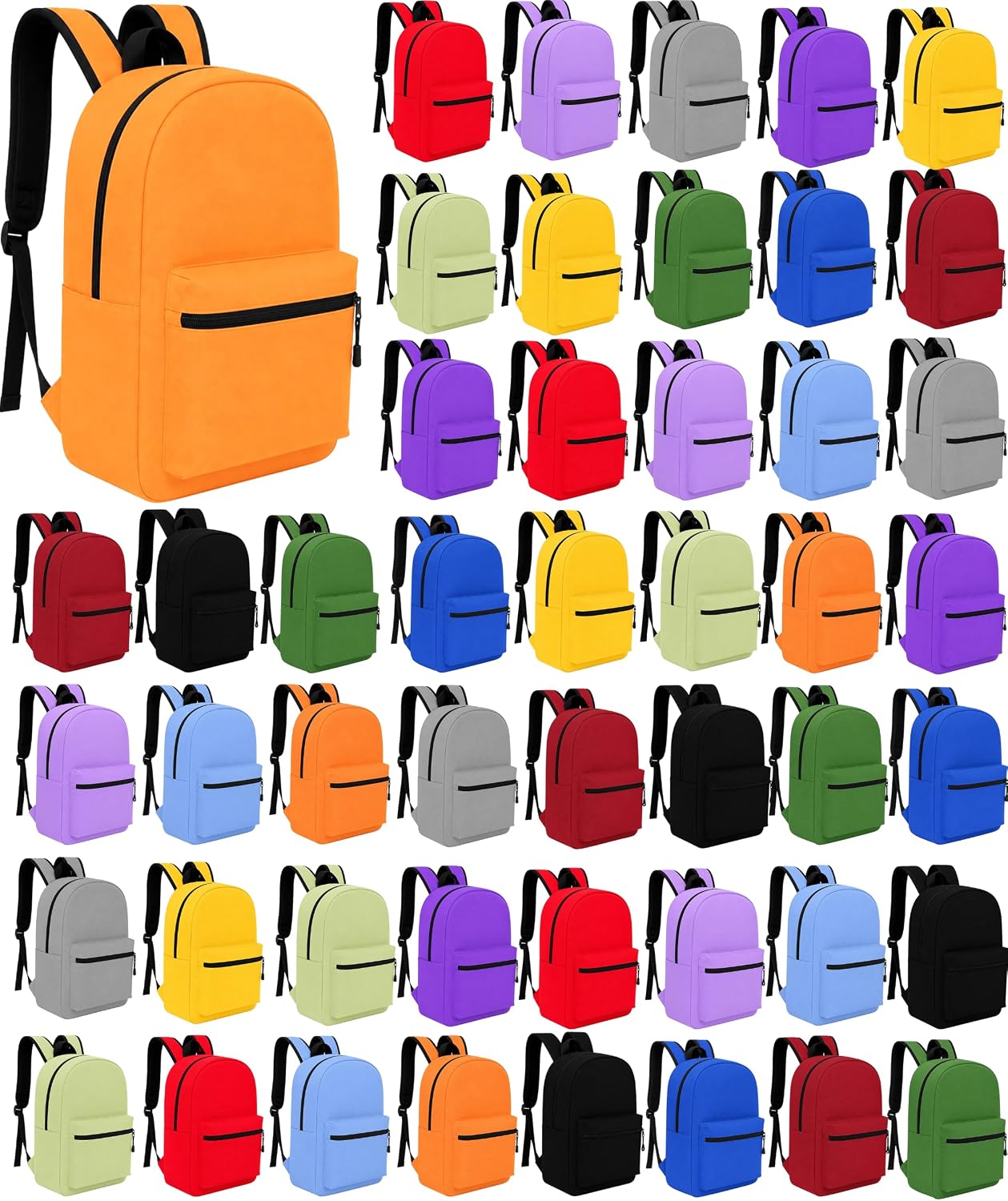 Winterlace 48 Pack Backpack, Bulk 17 inch Outdoor Travel Zippered Bags Bulk Pack School Children Adults Events (Assorted Colors)
