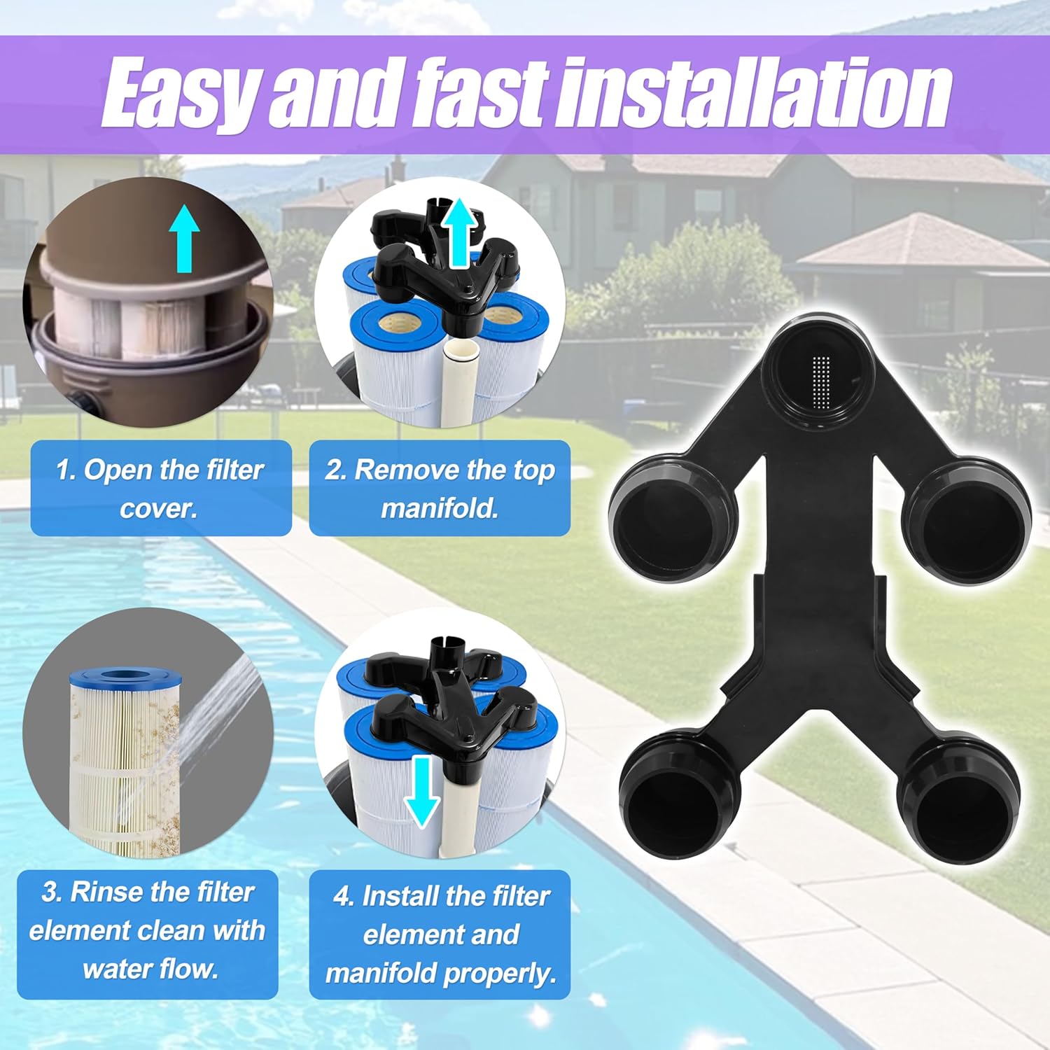 R0357600 Manifold Assembly Replacement for Zodiac CV and CL Series Cartridge Pool and Spa Filters CV460,CV340, CV580, CL340, CL460, CL580,Black