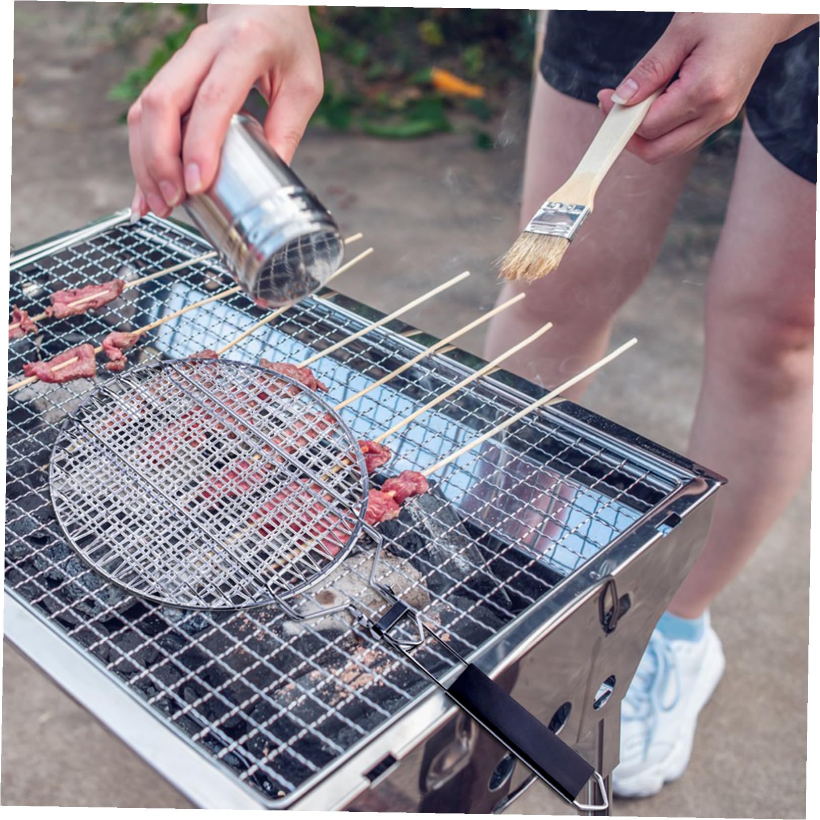 ULTECHNOVO Pinzas para Barbacoa Plata de Acero Inoxidable, Cesta Plegable Desmontable con Bolsa de Almacenamiento para Parrilla al Aire Libre