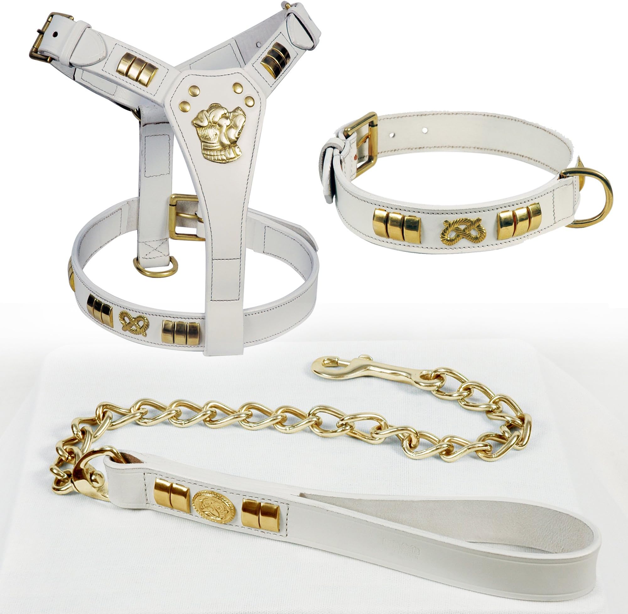 TintPets STAFF STAFFORDSHIRE LEATHER DOG HARNESS, COLLAR & CHAIN LEAD MATCHING SET