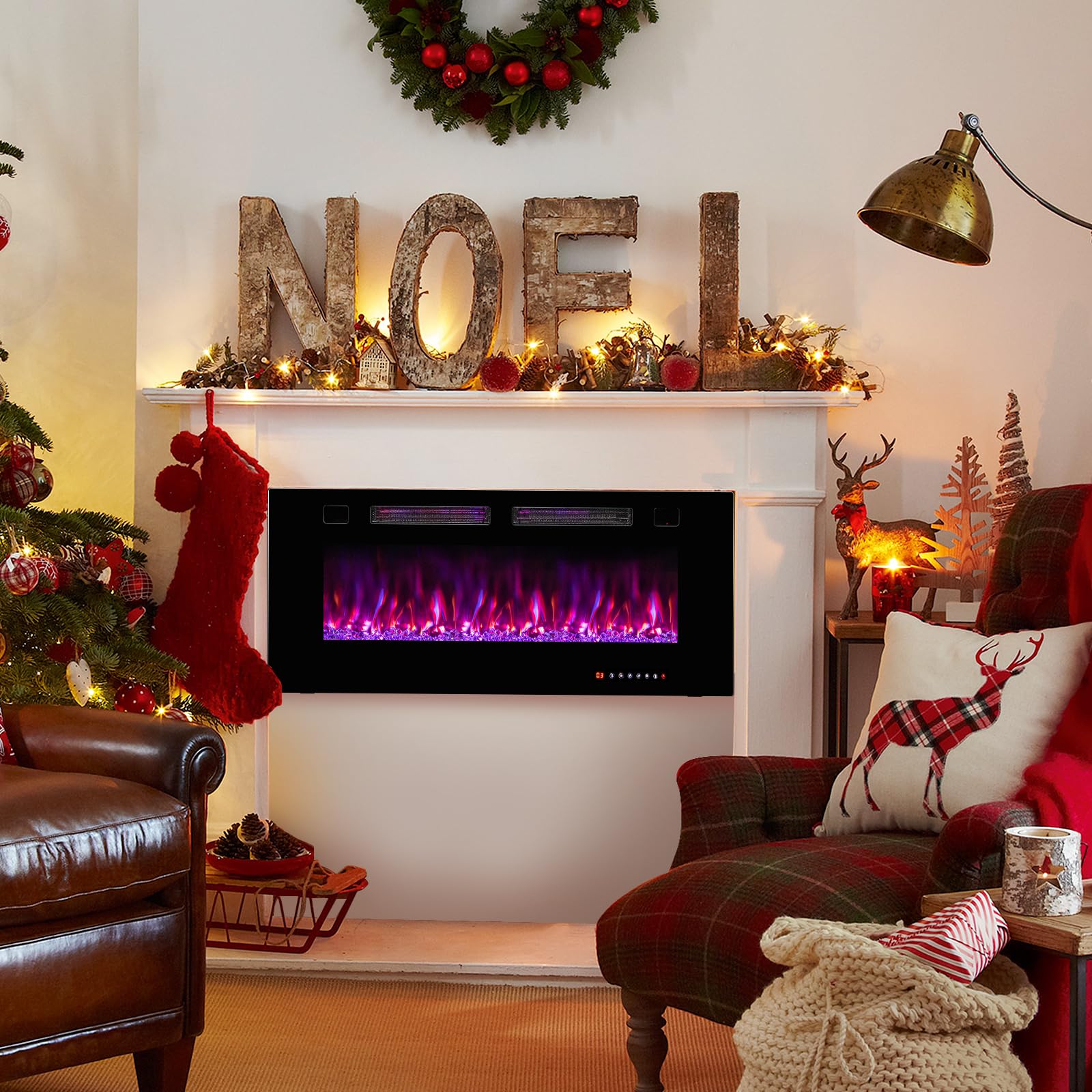 ORALNER 42” Smart WiFi App Controlled Electric Fireplace, Ultra Thin Linear Recessed & Wall Mounted Fireplace Heater with Adjustable Flame Color & Speed, Remote, 12 H Timer (42 INCHES)