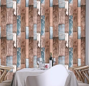 Vinyl Prepasted Vintage Wood Plank Peel and Stick Wallpaper Adhesive Removable Wood Wallpaper 17.7 x 118 Shiplap Self Adhesive Wallpaper for Countertop Cabinet Shelf Drawer Home Wall Door