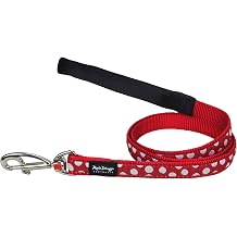 Red Dingo Designer Dog Lead, White Spots on Red 25mm x 1.2m L