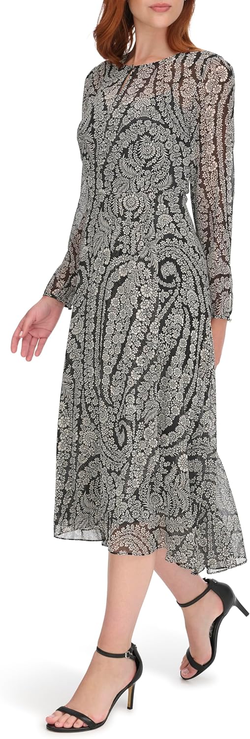 Tommy Hilfiger Women's Long Sleeve High Neck Chiffon Hi Lo Midi Dress - Image 4