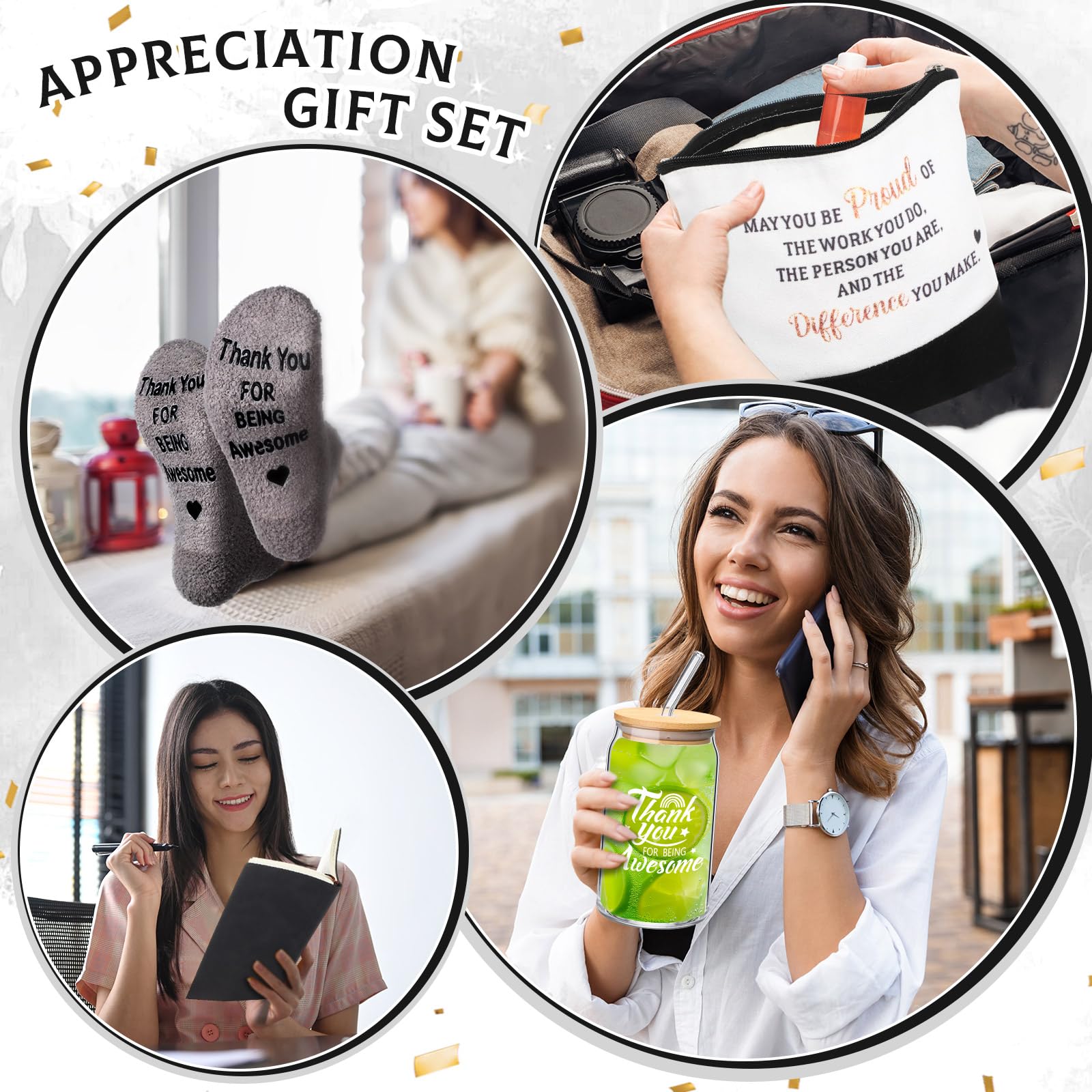 Funnymoom 7 Pcs Employee Appreciation Gifts Administrative Professionals Day Work Anniversary Thank You Gifts for Women Coworker Teacher Aide Graduation Educator Nurse Week(Black)