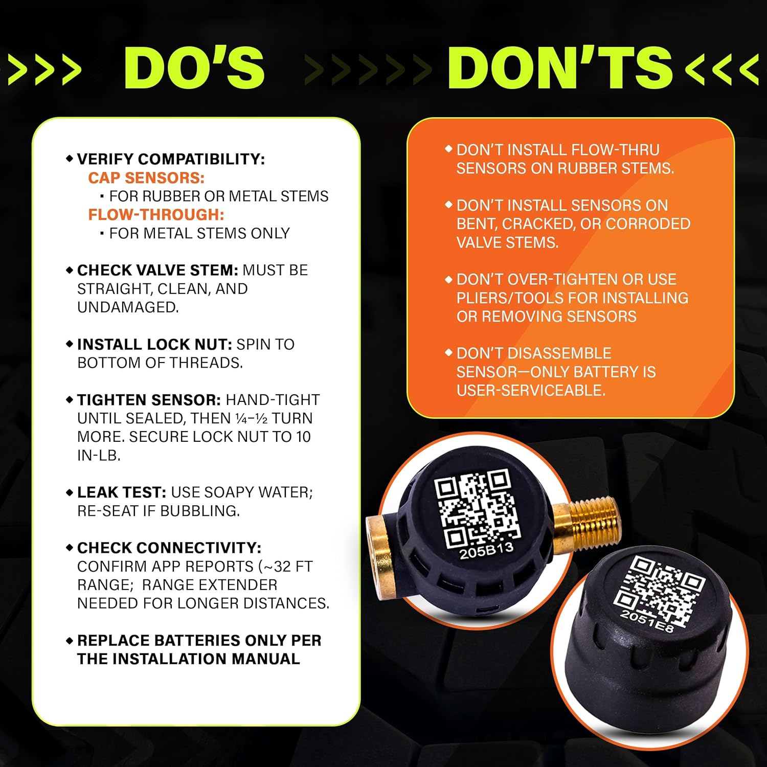 PressureTech Wireless Tire Pressure Monitoring System - TPMS Sensors for Automobiles, Motorcycles, Powersport Vehicles, RVs, Trailers - Real-Time Display w/iOS or Android App (0-150 PSI) (Pack of 4)