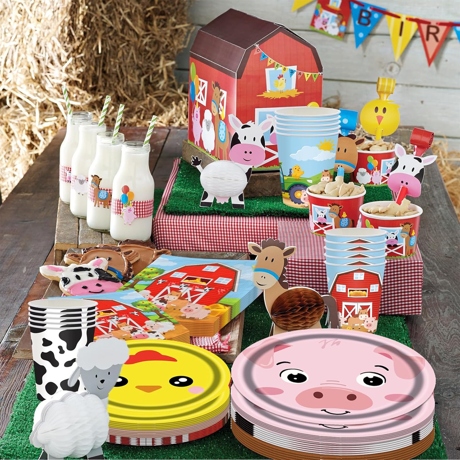 120 PCS Barnyard Farm Animals Party Supplies Plates Set,Farm Animal Tableware Include Plates,Napkins and Cups for Farmhouse Birthday Baby Shower Party Decorations Supplies(Serve 30) - Image 4