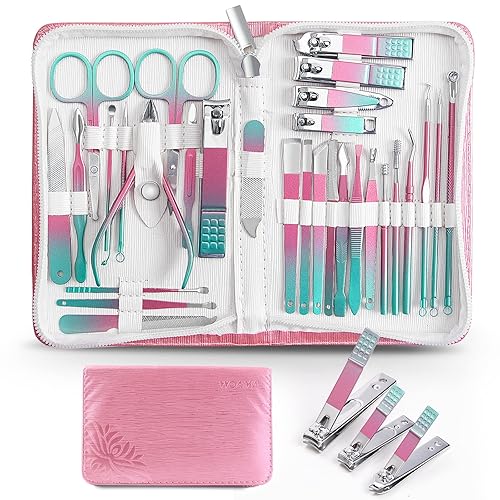 WOAMA Juego de manicura 30 en 1, kit de pedicura para cortar uñas, kit de manicura profesional de acero inoxidable para mujeres y hombres