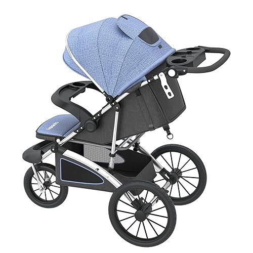 Miniatura 8 de Cynebaby Cochecito plegable todo terreno para correr y correr para niños pequeños con manillar ajustable y reposapiés (azul lago)
