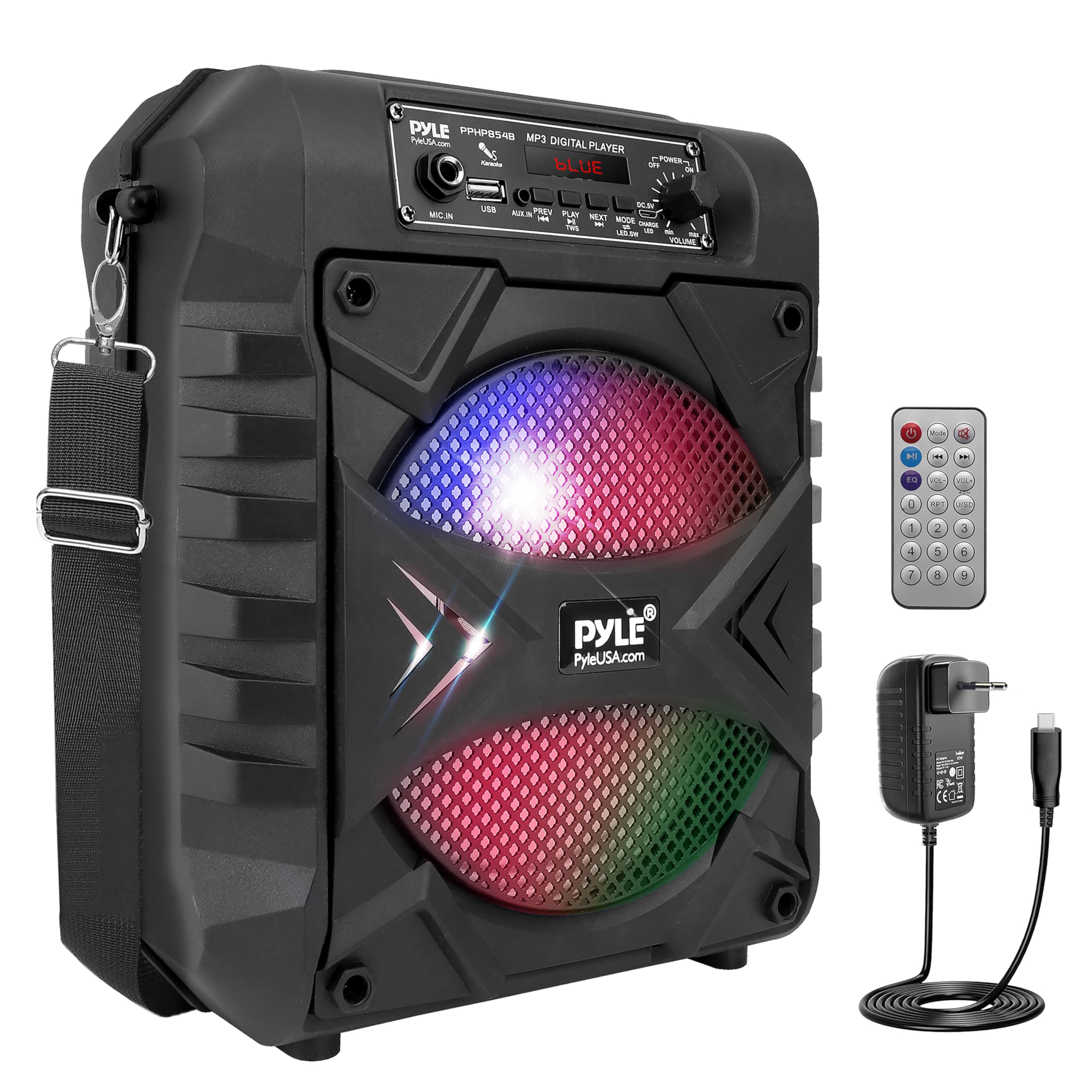 Pyle Partybox - Bluetooth Lautsprecher Groß, PA Anlage, Musikbox, Karaoke Box, 300W, 8" Subwoofer, Tragbare Musikboxen mit wiederaufladbarem Akku, Bluetooth Box mit Party Lichtern, MP3/USB, FM Radio