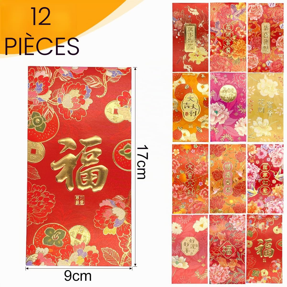 Enveloppes Rouges Hong Bao pour le Nouvel An Chinois, Grandes Enveloppes Porte-Bonheur pour Argent Liquide, Paquets Rouges Lai See
