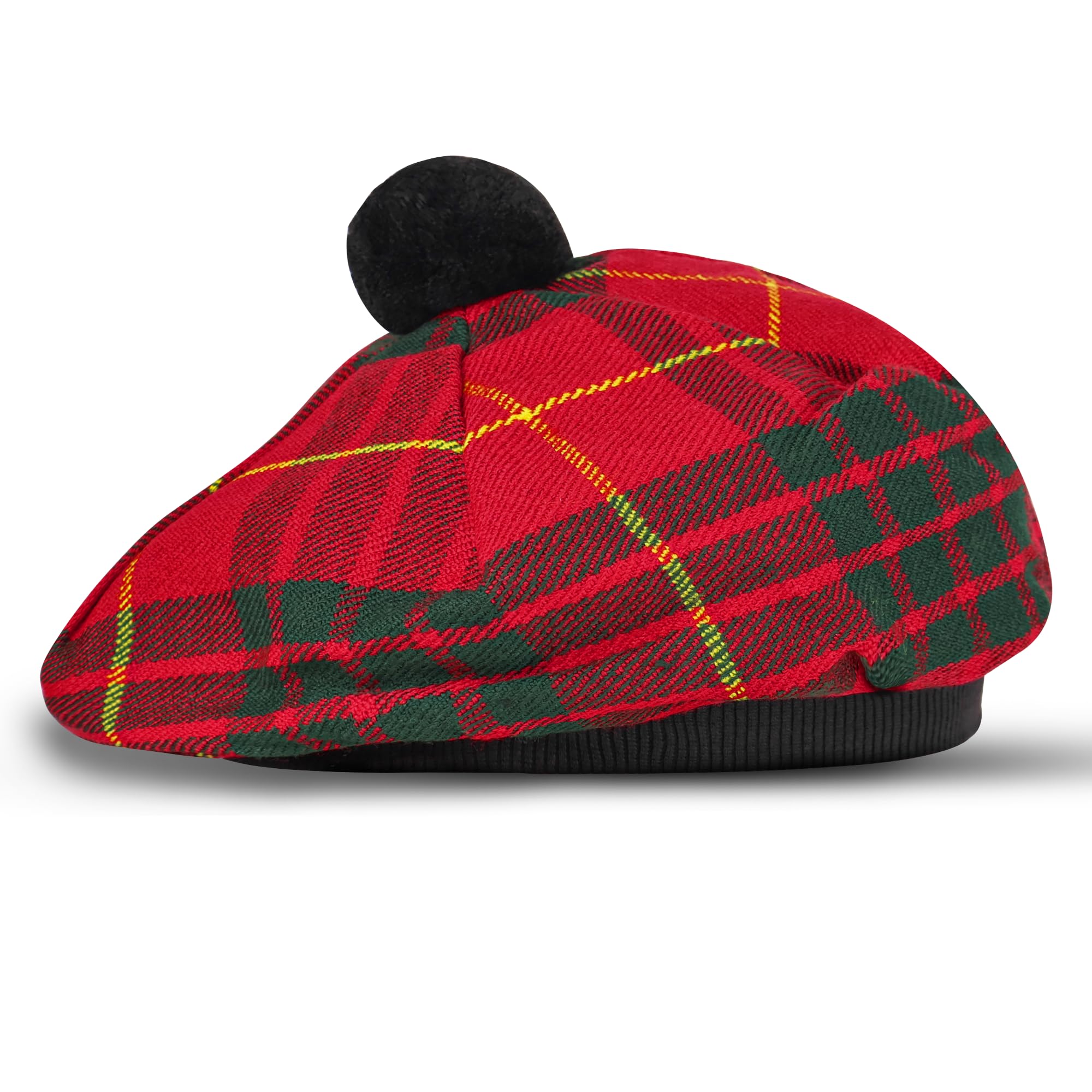 Scottish Tam O’ Shanter Hat Tartan Bonnet Pom Pom Wool Flat Cap One Size