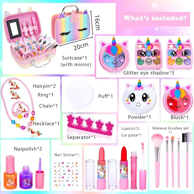 Foto 2 de 8 de Lubibi 25 Pcs Unicornio Set de Maquillaje Lavable para niños Lápiz Labial Esmalte de uñas Kit de cosméticos…
