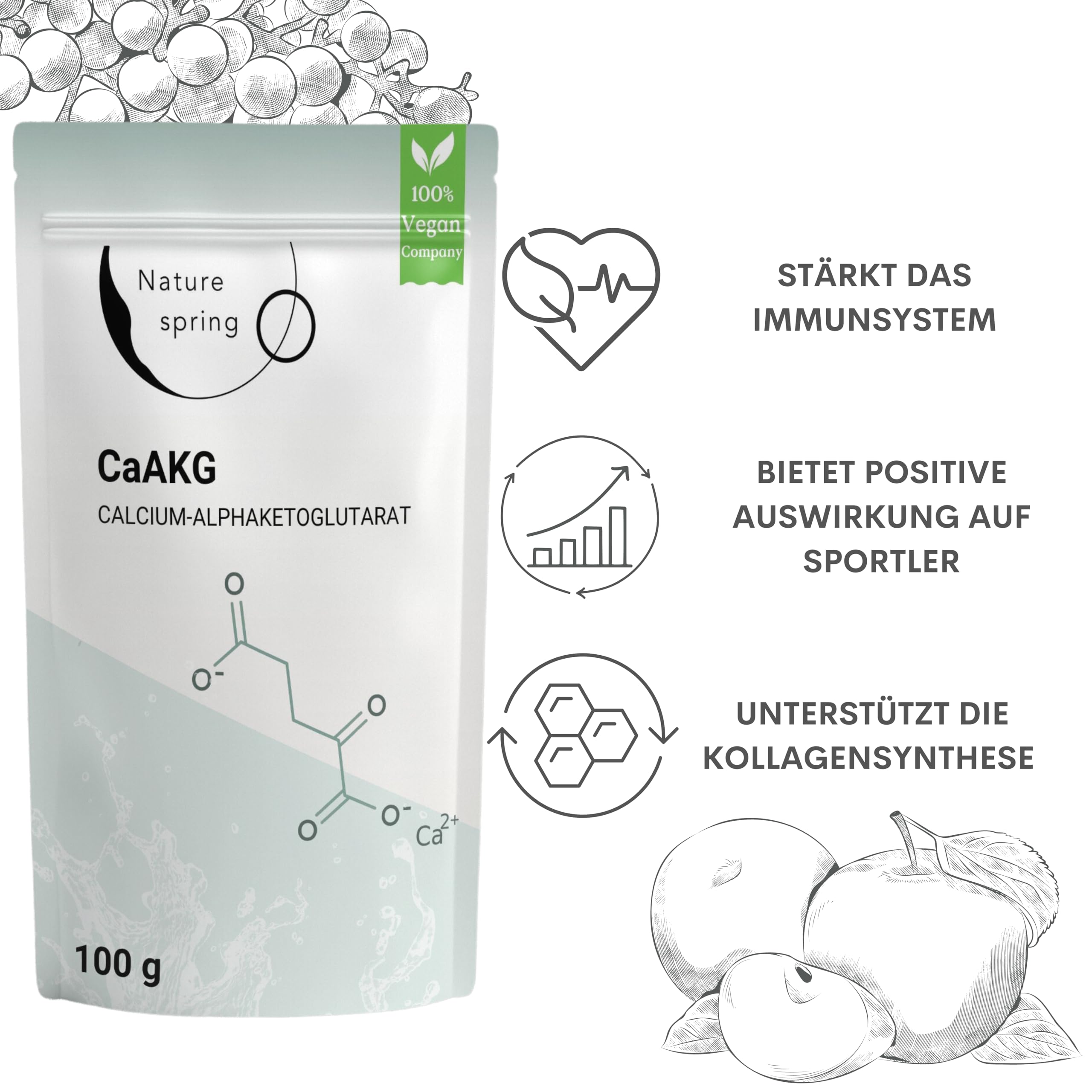CaAKG | Calcium-Alphaketoglutarat | 100g +3,3 Monate | hochdosiert | 1000 mg | CaAKG in bester Qualität ohne Zusatzstoffe | Laborgeprüft in Deutschland