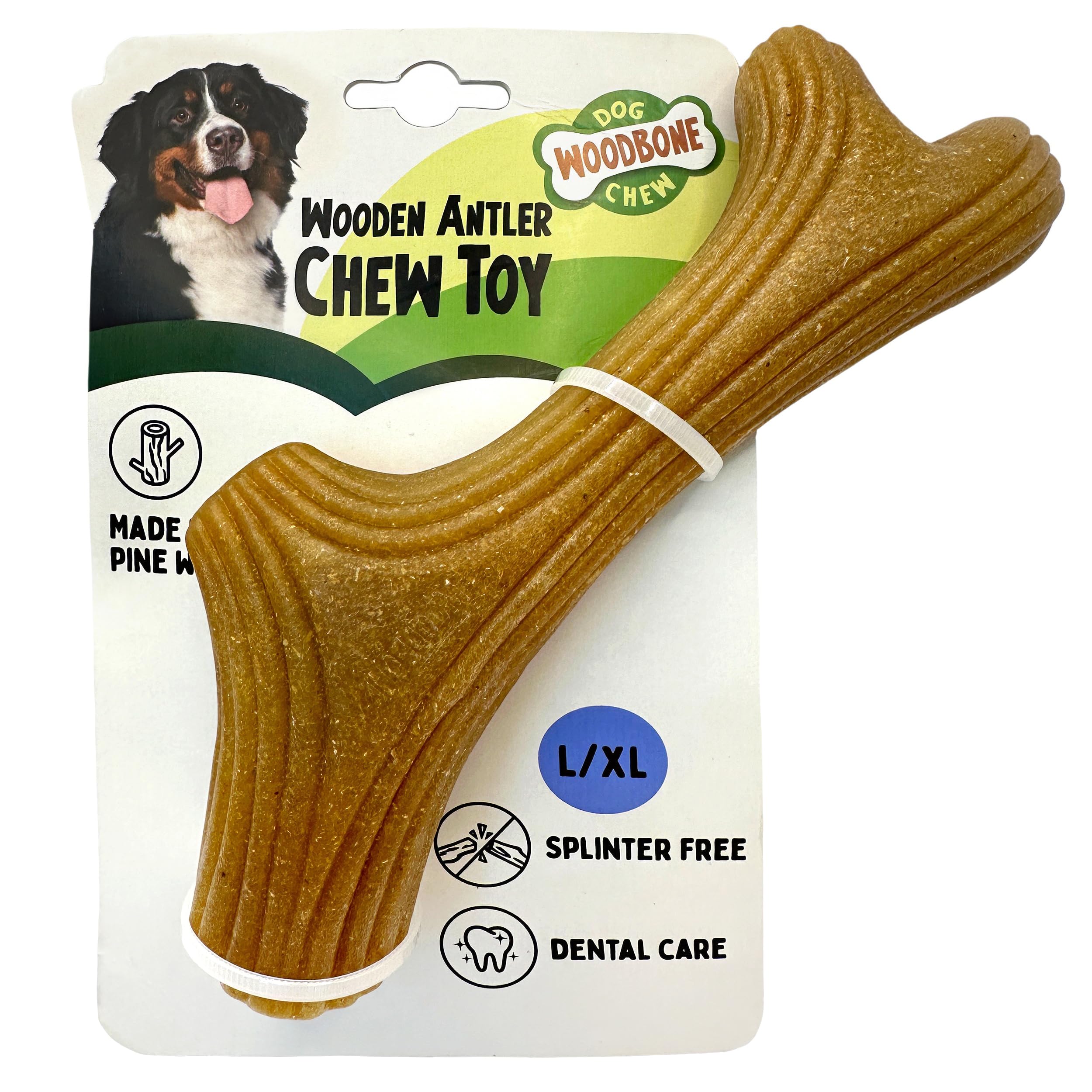 Woodbone Wooden Antler Dog Chew Toy for Large/Extra Large Dogs - Long Lasting Dental Chewing Toy - Size L/XL