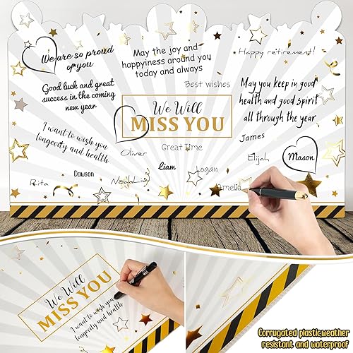 Miniatura 4 de Tiamon Tarjeta de felicitación de jubilación grande de 25 x 16 pulgadas, libro de invitados gigante de plástico, tarjeta de feliz jubilación, libro