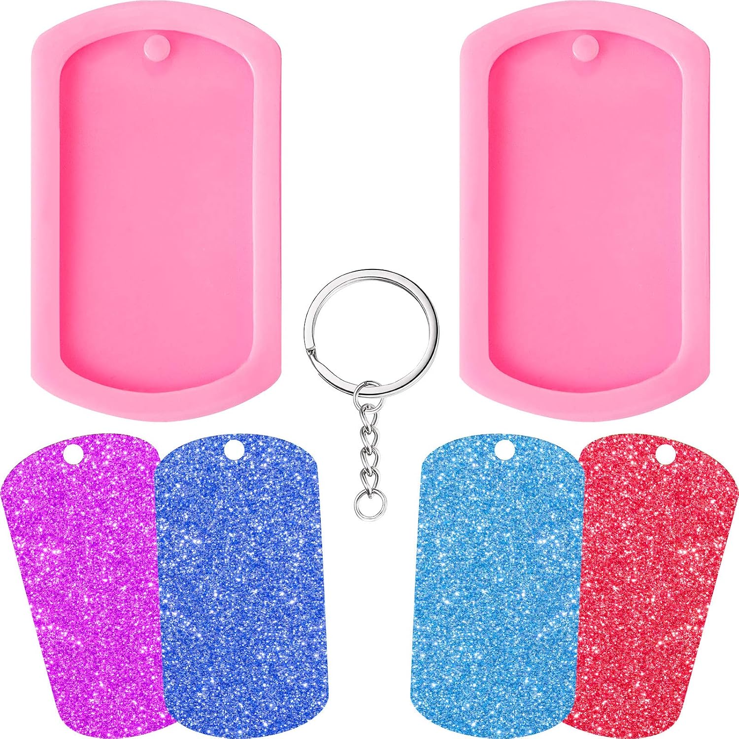 2 Pieces Dog Tag Shape Silicone Molds Fondant Cake Molds Keychain Pendant Molds with Hole and 20 Pieces Keyrings for DIY Chocolate, Cake, Pudding, Ice Cream, Jelly Decoration