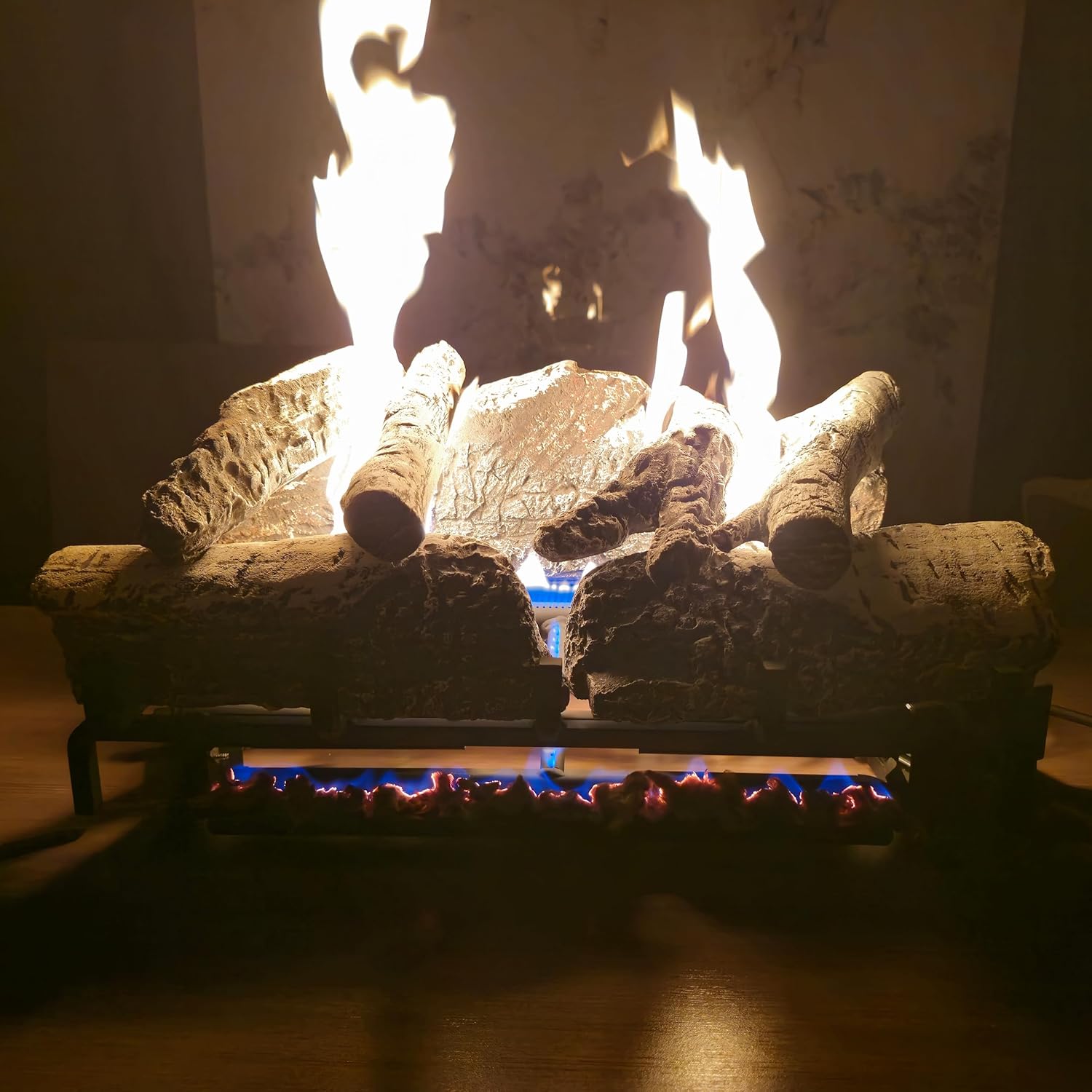 18-24 Inch Ventless Fireplace Gas Logs Set with Remote Control, Only Used for Liquid Propane,Heats up to 36000BTU (Natural Gas Birch, 18 inch)