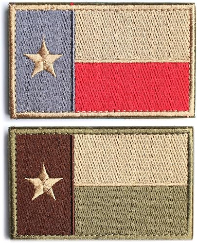 Bundle 2 Pieces - Tactical American US Texas Lonely Star Flag Patch With Backing Multi Tan Subdued Silver Decorative Embroidered Appliques 2" High By 3.2" Wide