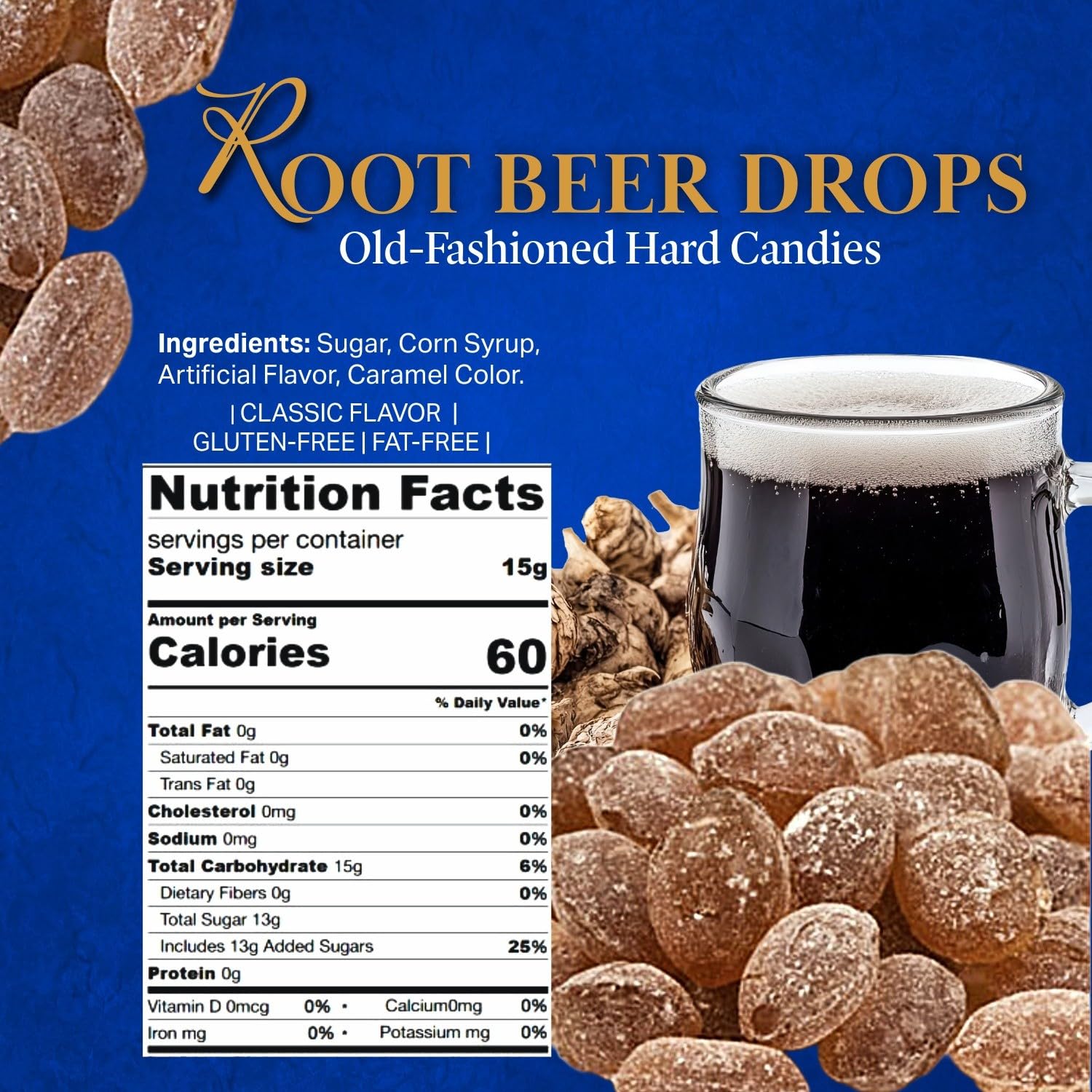 SweetGourmet Sanded Root Beer Drops, Old-Fashioned Hard Candy, Bold Classic Flavor, Sugar-Coated, 3 Pound Bulk Bag
