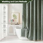 Siiluminisoy Boho Shower Curtain with Tassel Woven Fabric Sage Green Shower Curtain 72 x 72 Modern Farmhouse Textured Tufted Chevron Striped Minimalist Bathroom Shower Curtain Set with Hooks
